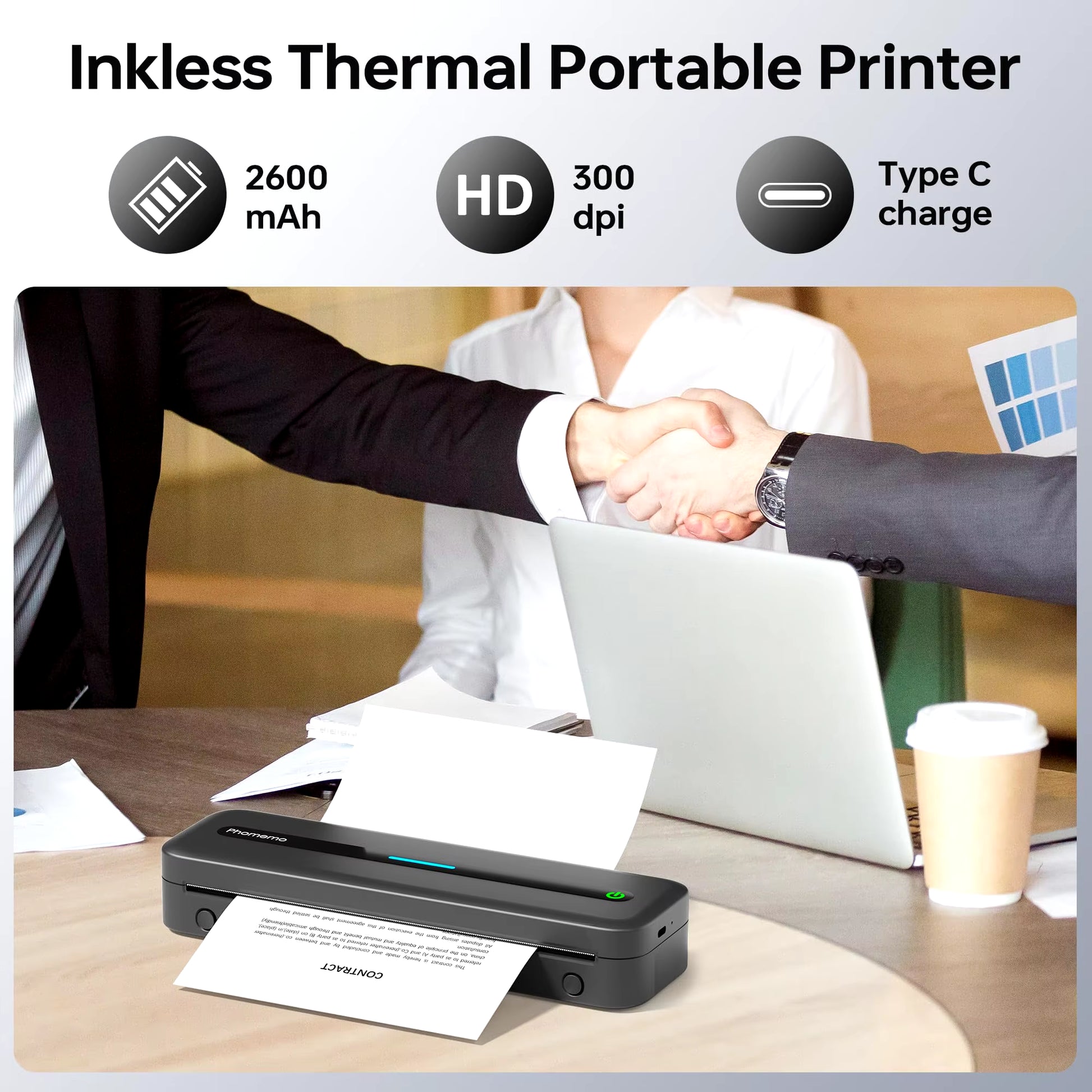 Portable Printer Wireless M832 for Travel and Home Work Use Thermal 300DPI Inkless A4 Mobile Printer Compatible with Android Ios