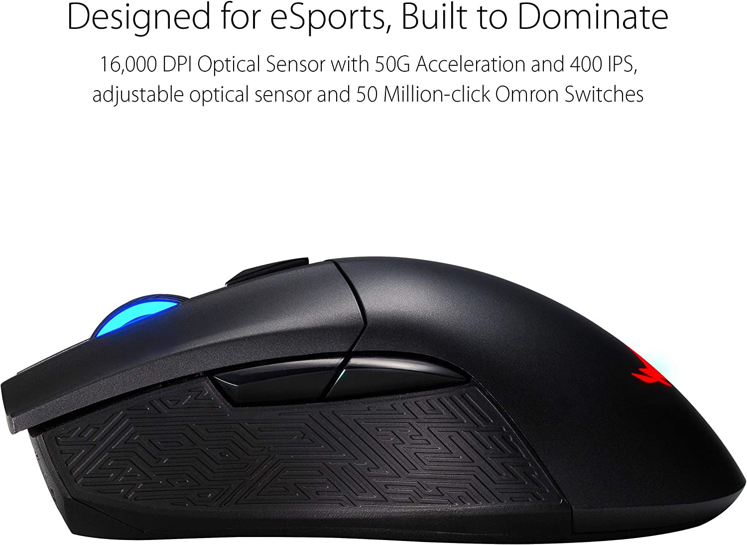 Wireless Optical Gaming Mouse for PC - ROG Gladius II | Right-Hand Grip | 12000 DPI Optical Sensor, 400 IPS, Omron Switches | 6 Programmable Buttons | Aura Sync RGB Lighting, ROG Armoury II