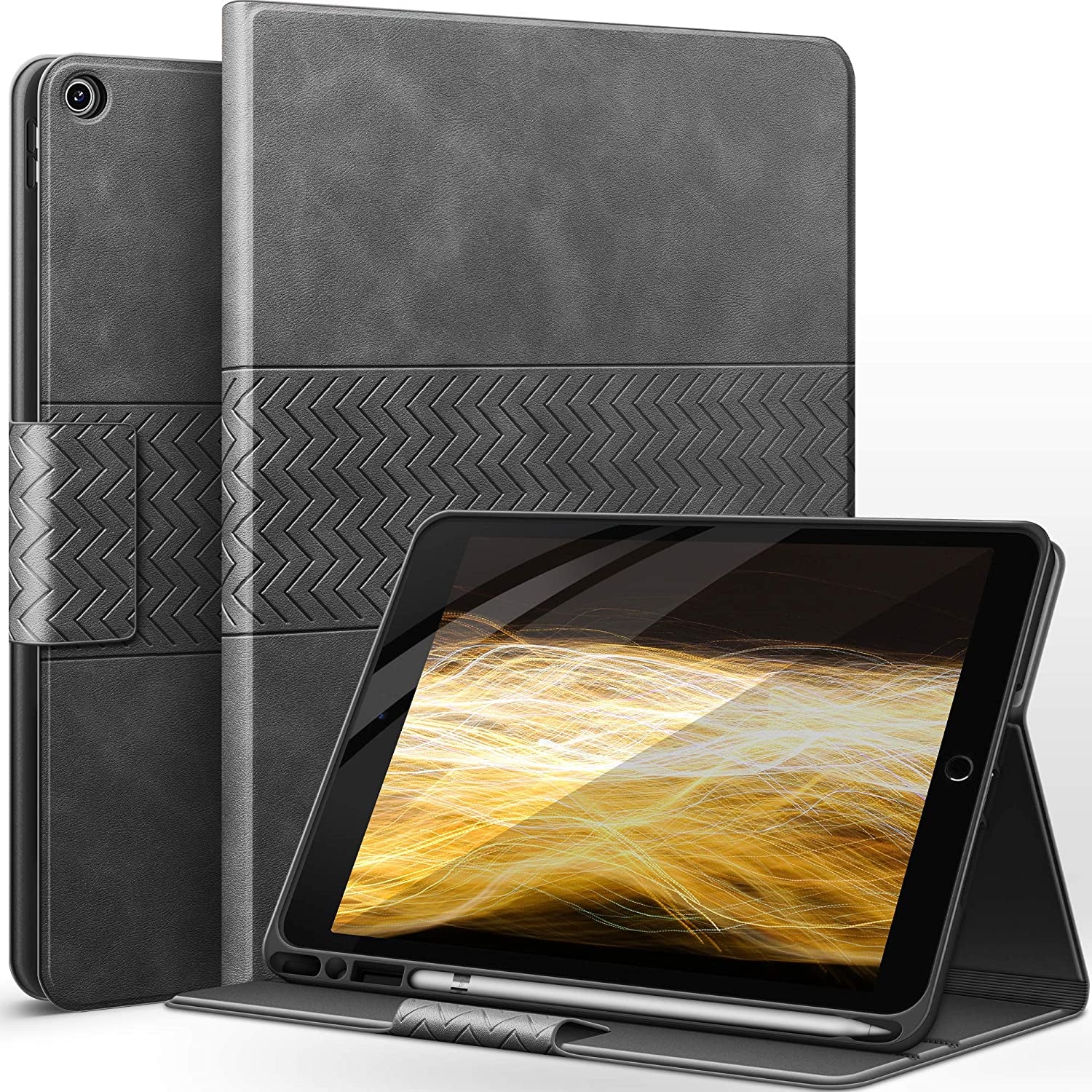 Case for Ipad 9Th/8Th/7Th Generation 10.2 Inch (2021/2020/2019 Released), with Pencil Holder, Vegan Leather, Auto Sleep/Wake Smart Cover (Gray)