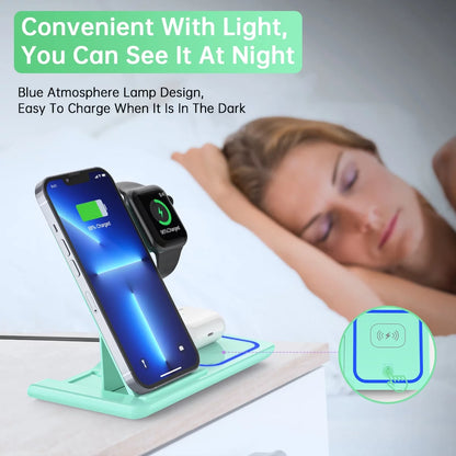 Wireless Charger, 18W Fast Iphone Charging Station for Iphone 16/15/14/13/12 /11/Pro Max/Plus, 3 in 1 Wireless Charging Stand for Iwatch Series SE 10/9/8/7/6/5/4/3, Airpods Pro/3/2 (W/ QC3.0 Adapter)