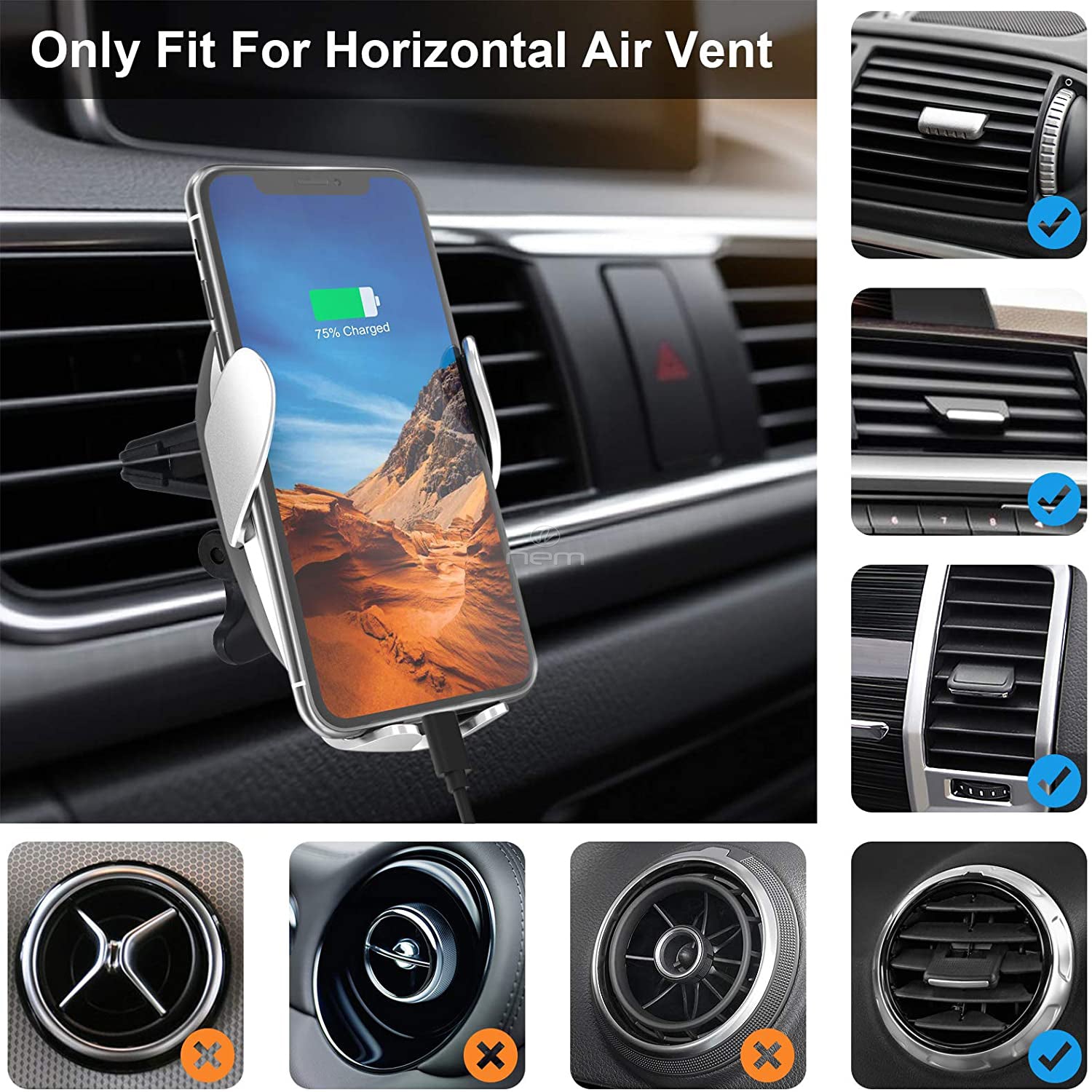 Universal Wireless Car Phone Charger Mount Holder Automatic Clamping