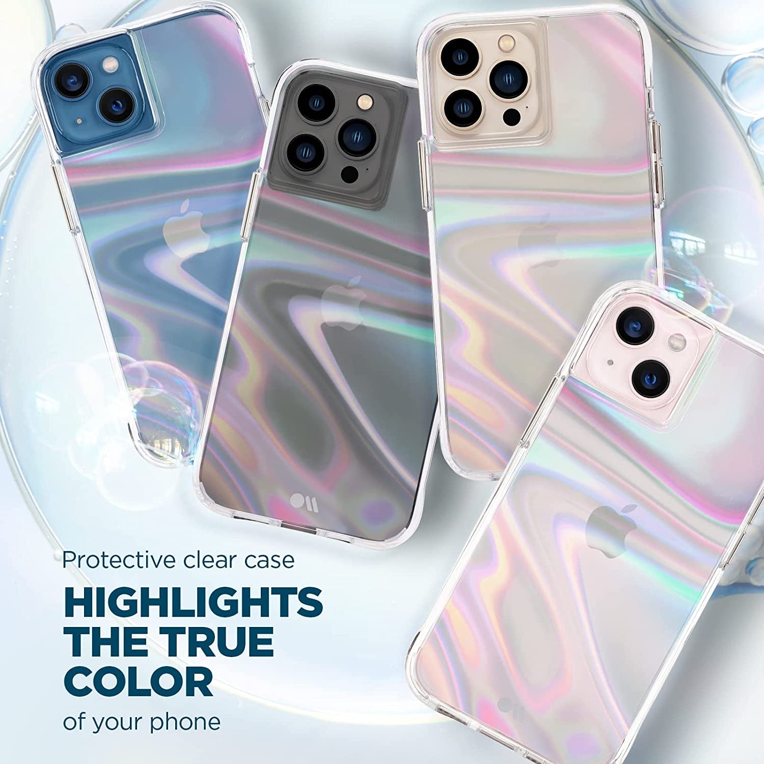 Soap Bubble Iphone 13 Pro Case [10Ft Drop Protection] [Wireless Charging Compatible] Luxury Cover for Iphone 13 Pro 6.1" - Iridescent Swirl Effect. Anti-Scratch, Shock Absorbing - Iridescent