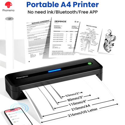 Portable Printer Wireless M832 for Travel and Home Work Use Thermal 300DPI Inkless A4 Mobile Printer Compatible with Android Ios