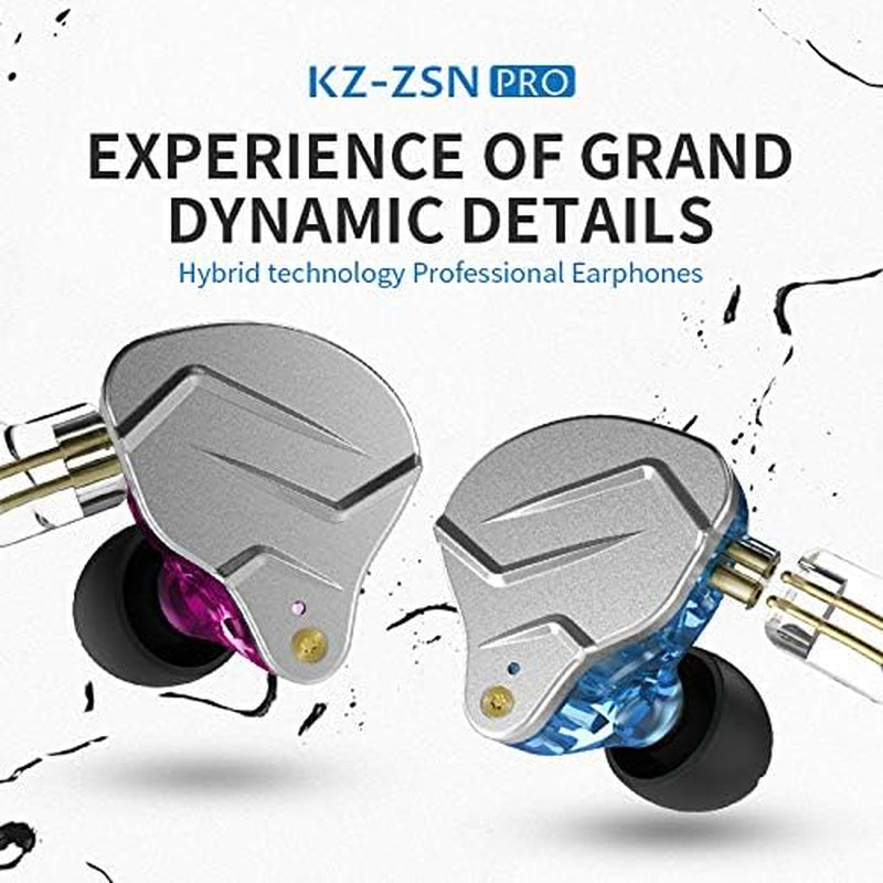 KZ ZSN Pro Dual Driver 1BA+1DD Hybrid Metal Earphones Hifi In-Ear Monitor with Detachable Recessed 2Pin Cable, Zin Alloy Panel (Without Mic, Black)