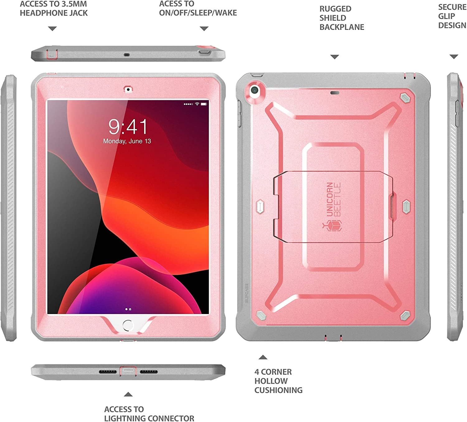 for Ipad 9Th Generation Case with Screen Protector (Unicorn Beetle Pro), [Built-In Stand] Heavy Duty Rugged Protective Case for Ipad 10.2 9Th / 8Th / 7Th Generation (2021/2020/2019), Rosegold