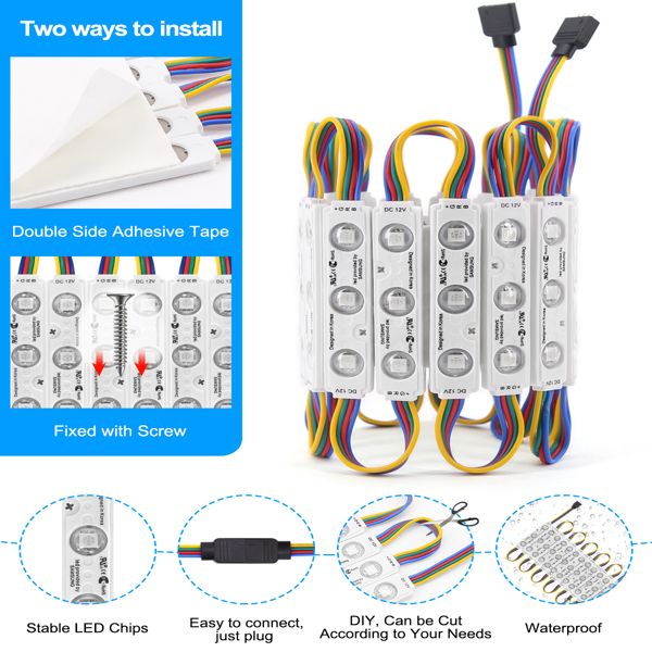 Waterproof 5050 SMD RGB LED Modul Light Store Lampu Tanda Huruf Jendela Depan