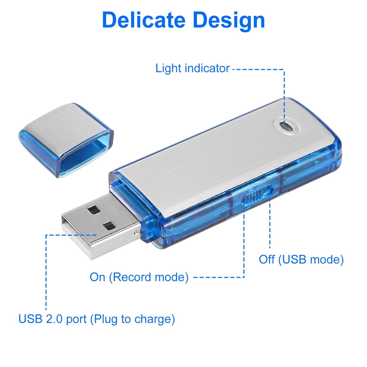 Mini registratore vocale da 8 GB Digital Audio Audio Activated Registratore USB Flash Drive Disk W/ 96 ore Registrazione U Disk Registratore