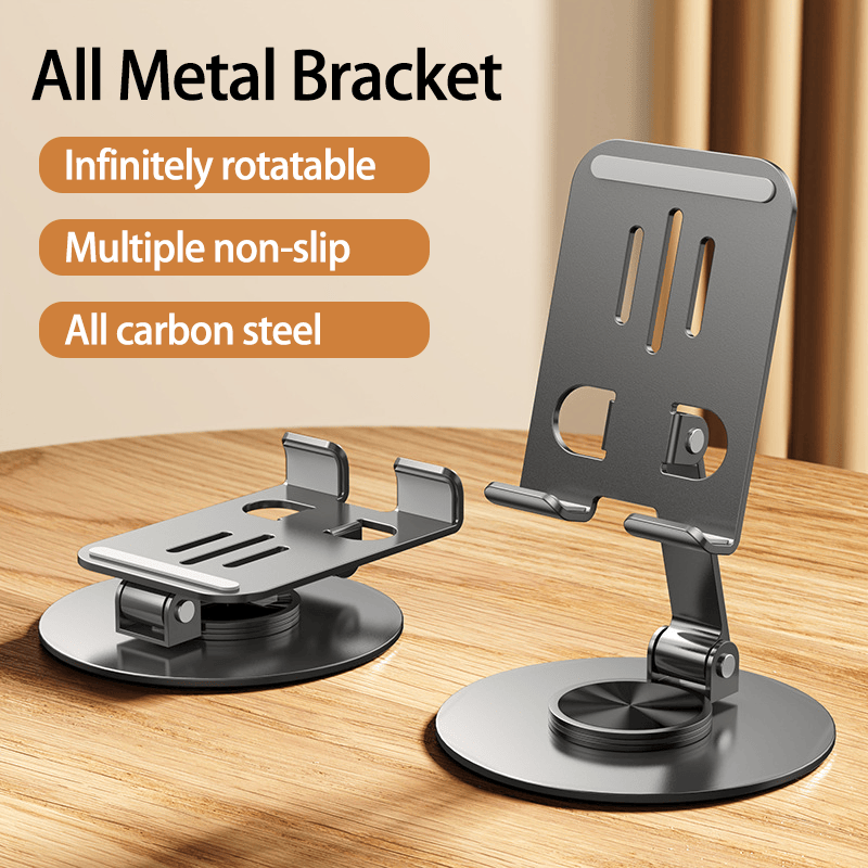 Soporte de teléfono de metal de rotación 360, soporte de teléfono plegable totalmente ajustable, con todos los teléfonos, una pequeña tableta, ¡resuelve perfectamente las necesidades de montaje de su teléfono con múltiples ángulos de visualización! (Gris)