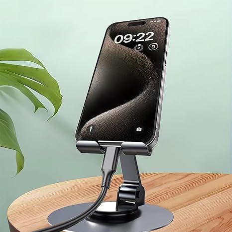 Porte-téléphonie en métal de rotation 360, support de téléphone pliable entièrement réglable, avec tous les téléphones, la petite tablette résout parfaitement les besoins de montage de votre téléphone avec plusieurs angles de vision! (Gris)