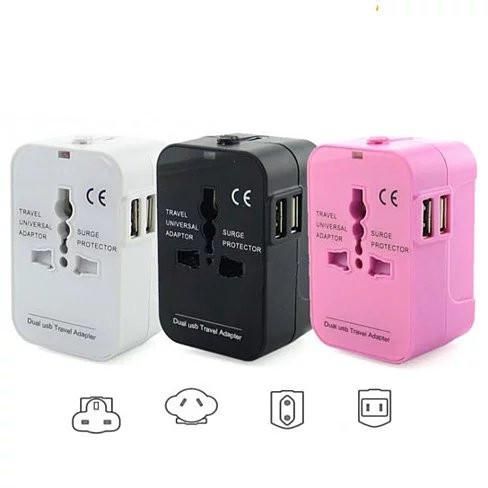 Worldwide Power Adapter at Travel Charger na may Dual USB Ports na Gumagana sa 150 Mga Bansa