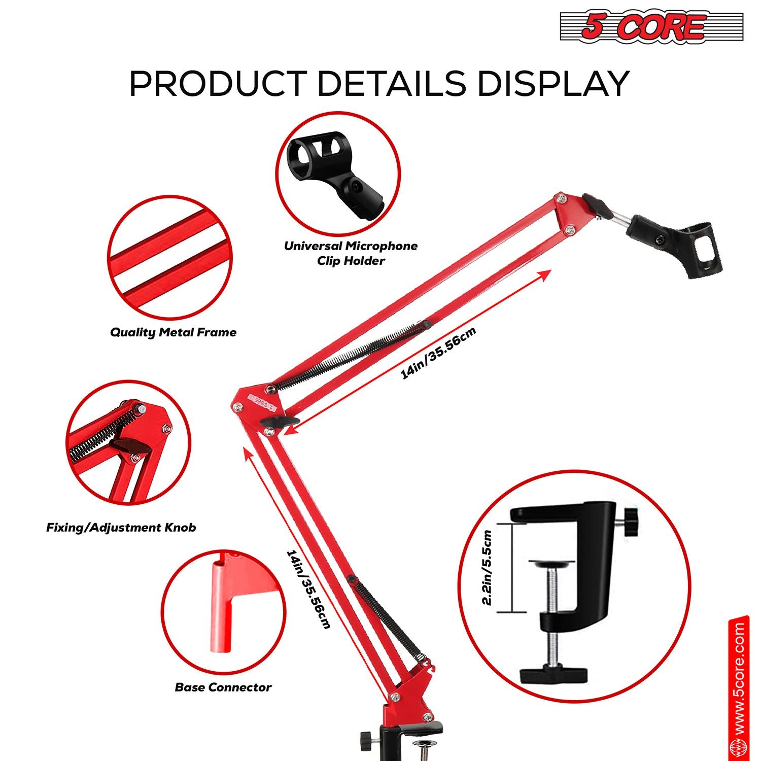 5 Croí -Mic Mic Micreafón Inchoigeartaithe Seastán Seastán Deasc Mount Dleachta Trom Brazo Para Microfono Do Dinimic Dinimiciúla Comhdhlúthaithe - MS Arm R