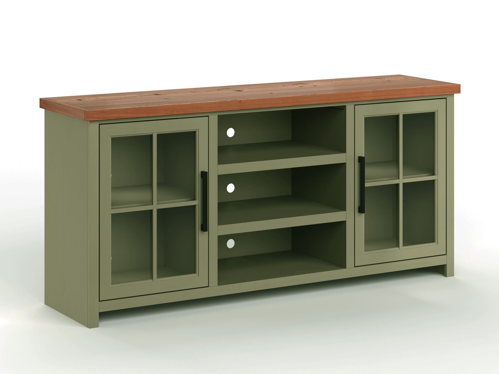 Bridgevine Home Vineyard 67 Inch TV Stand Console for TV -er opp til 80 tommer, ingen montering påkrevd, Sage Green og Fruitwood Finish