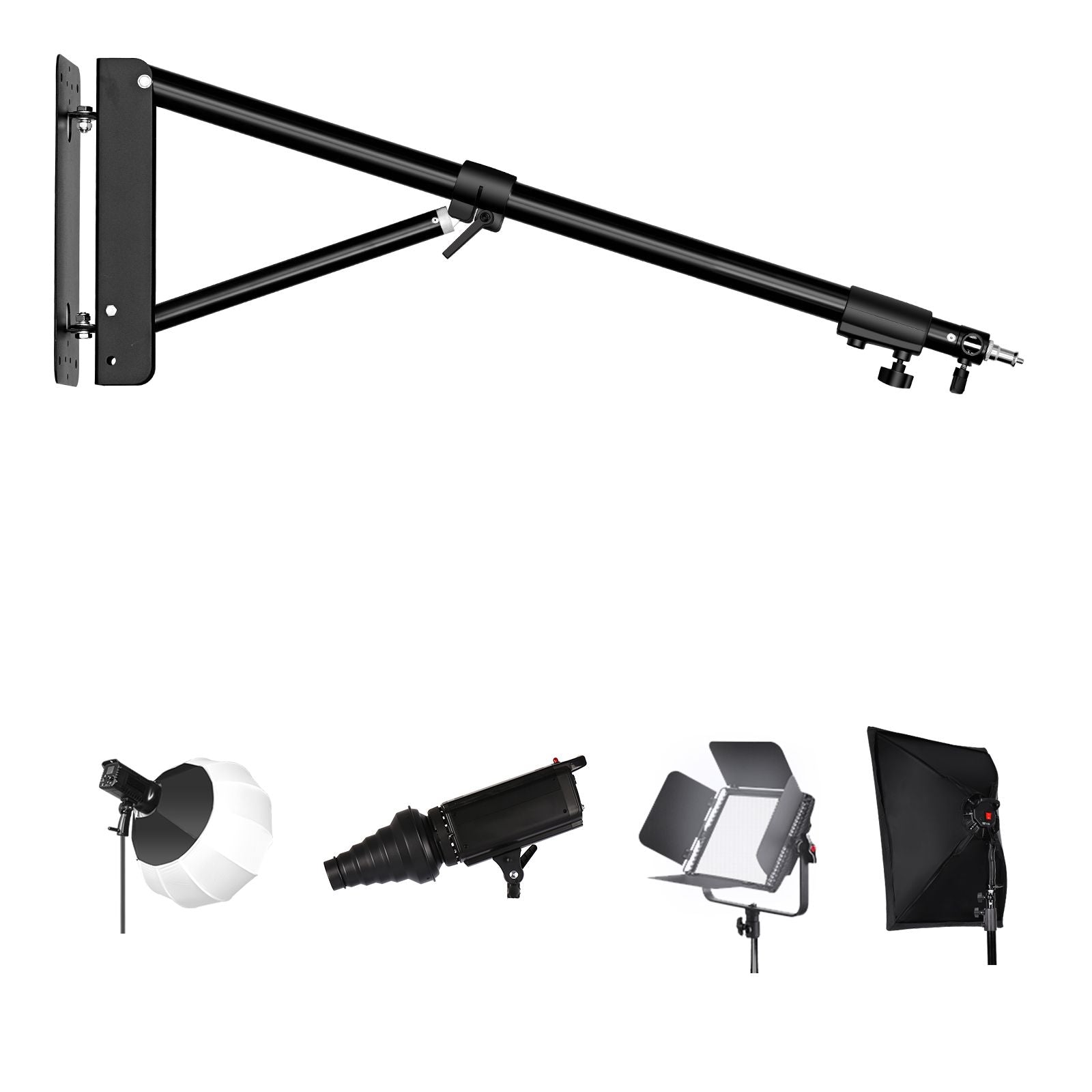 SH Wall Mount Boom Arm untuk Fotografi Studio Lampu Strobo Video, Panjang Max 137cm atau 170cm, Horizontal dan Vertikal Rotatable