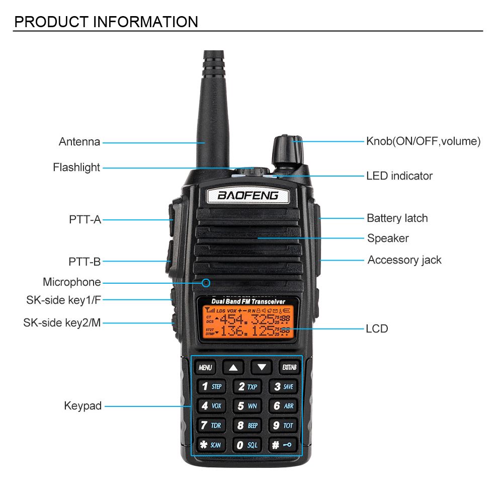 Baofeng UV-82 Walkie Talkie Dual Dual Band Radio 136-174MHz VHF & 400-520MHz UHF