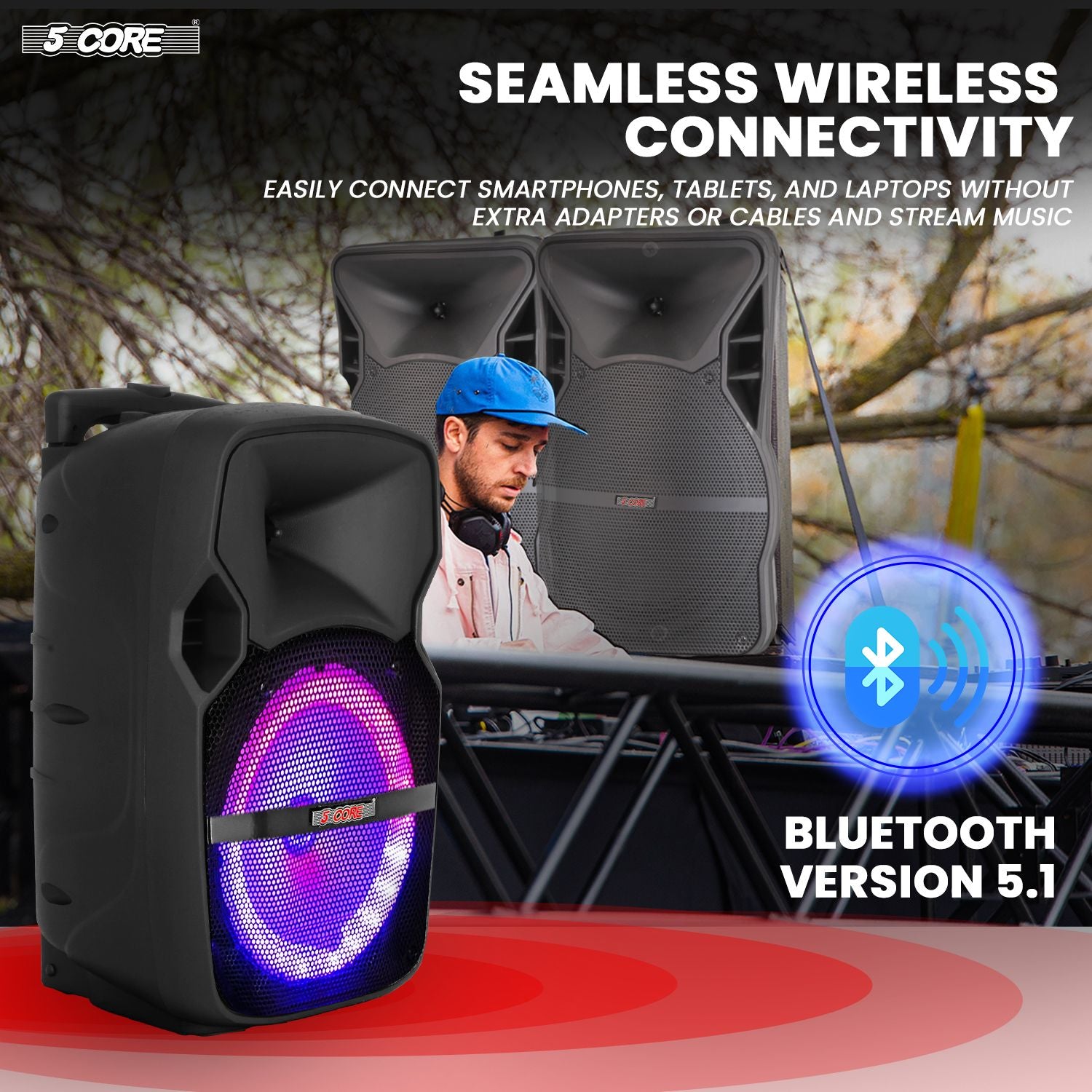 5 Core 10 inch PA Portable Bluetooth Party Speaker Karaoke Boombox + 2 Wireless Mics : ACTIVE HOME 10 2-MIC