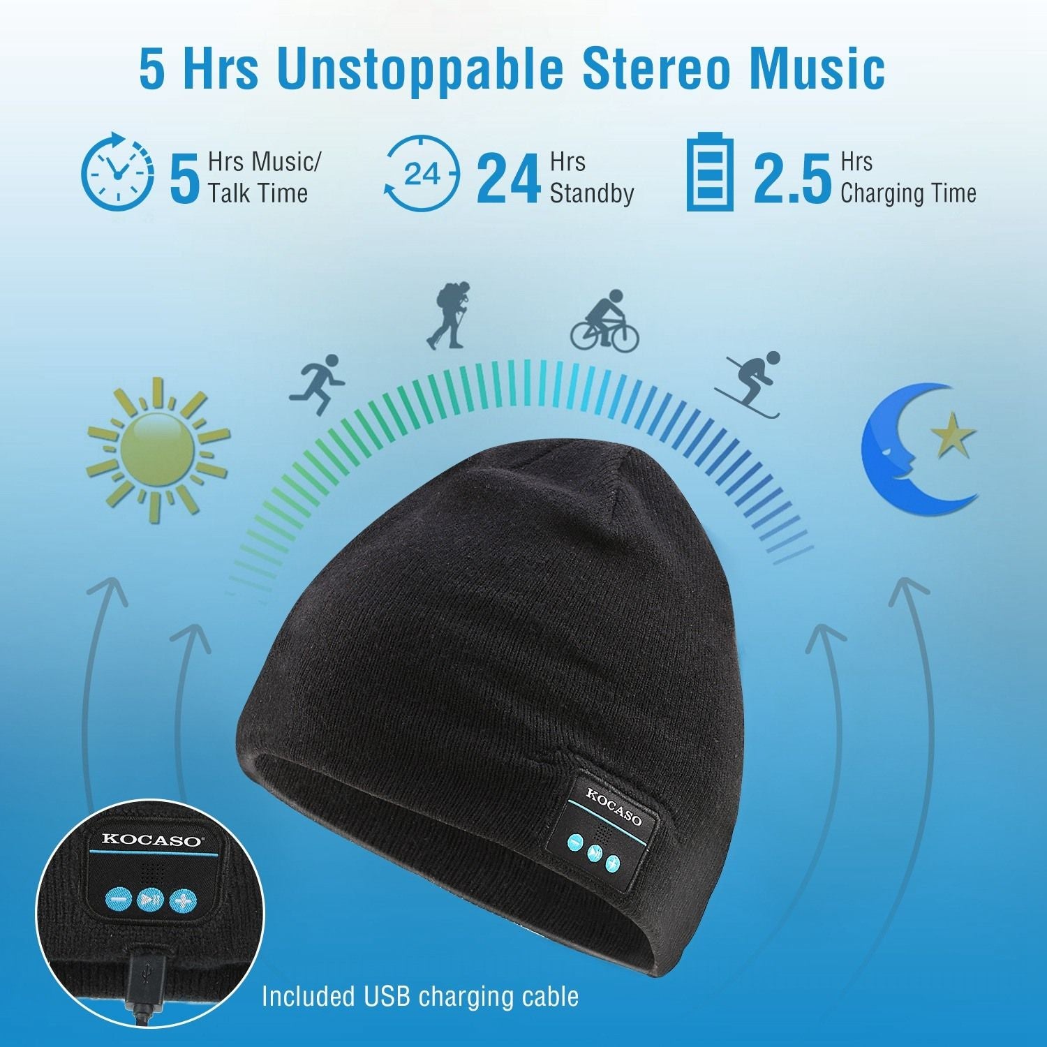 Topi headphone beanie nirkabel lembut nirkabel v4.2 pembatalan kebisingan tutup earphone stereo