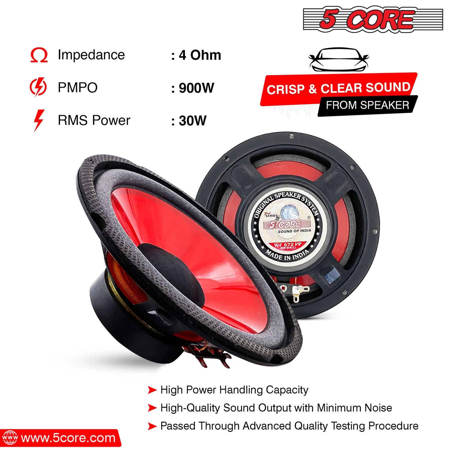 5 Core 6 tum subwoofer högtalare ersättare woofer 4 ohm 300W Peak Pro Audio Component Car Sub Woofer - WF 672 pp