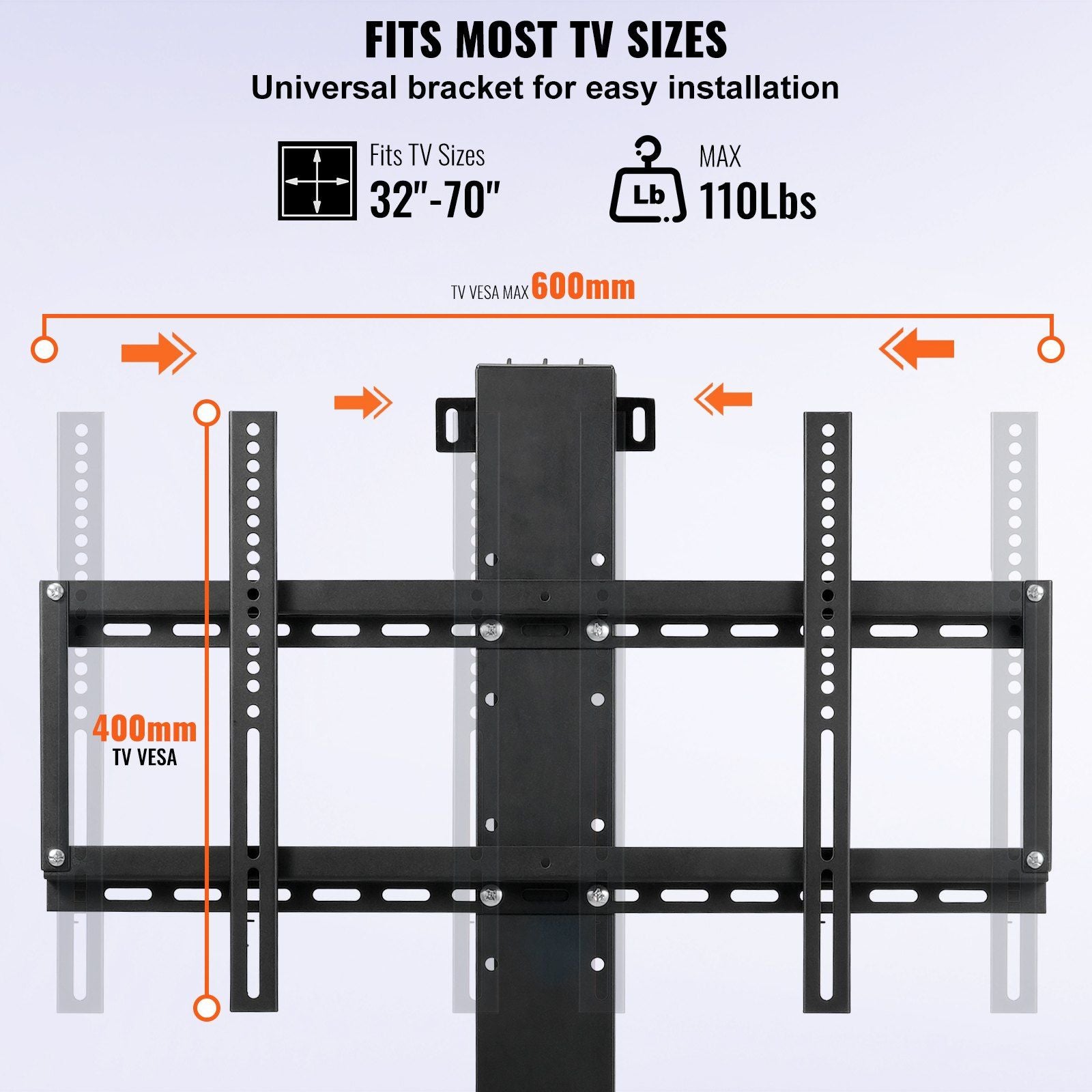 VeVor Motoriserad TV-hissslagslängd 31 tum Motoriserad TV-montering Fit för max.60 tum TV-lyft med fjärrkontroll höjd justerbar 42-73 tum, lastkapacitet 132 kg