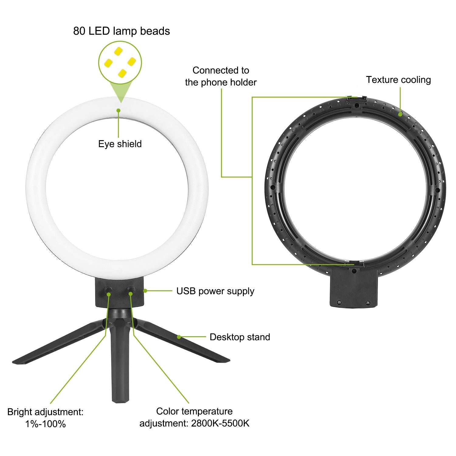 9“可調光的LED環燈，帶有三腳架電話自拍照相機工作室照片視頻化妝燈