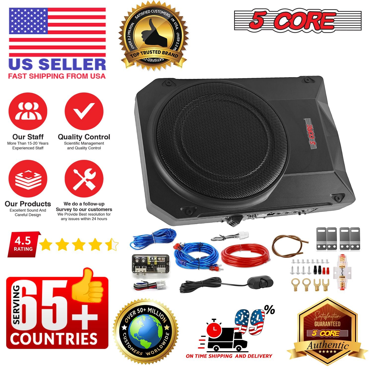 5 Kärna 10 tum Slim Under Seat Car Audio Subwoofer 800W Active Powered Under -Seat Byggt i förstärkare Truck Sub Woofer i Enclosure Box + Wiring Kit & Remote Control - BTUBE UNDR ST 150