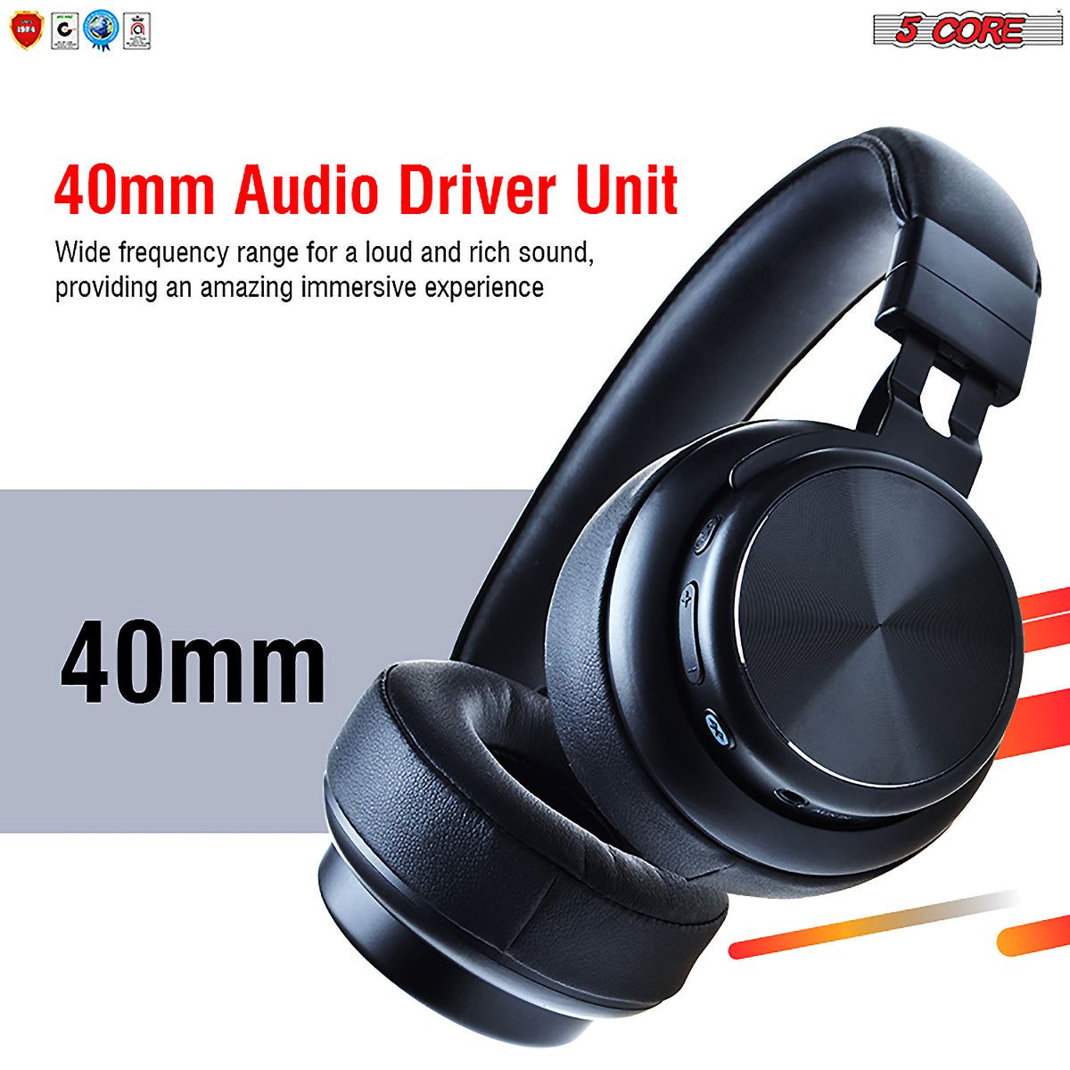 5 CORE Wireless Headphones Bluetooth Over Ear Hi Fi Stereo with Microphone and Volume Control Foldable Perfect Yoga Sports Office Gym - Headphone 13 B