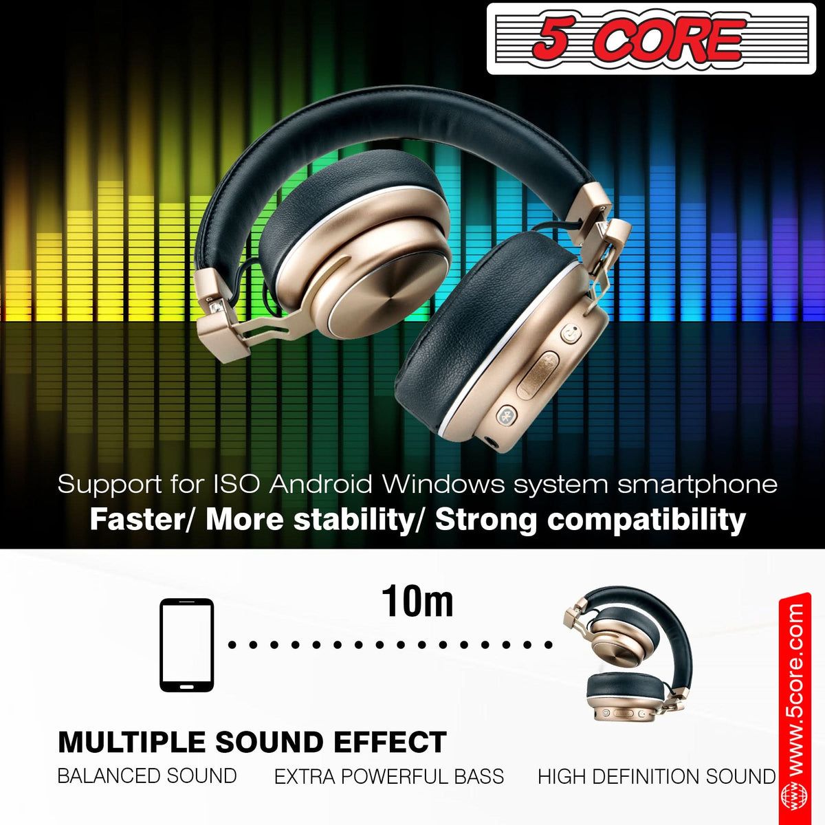 5 Core Headphone Bluetooth Di atas Telinga Noise Membatalkan Headset Stereo Headphone Dengan Cangkir Telinga empuk + Headband yang Dapat Disesuaikan - Headphone 13 G