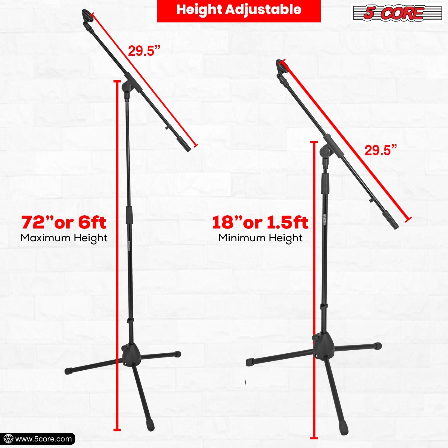 5 Core Trépied Mic Stand Floor Réglable 18 à 72 pouces Sturdy Boom Brack Holder Microphone Stands Piedstal Para Microfono pour chanter MS 080