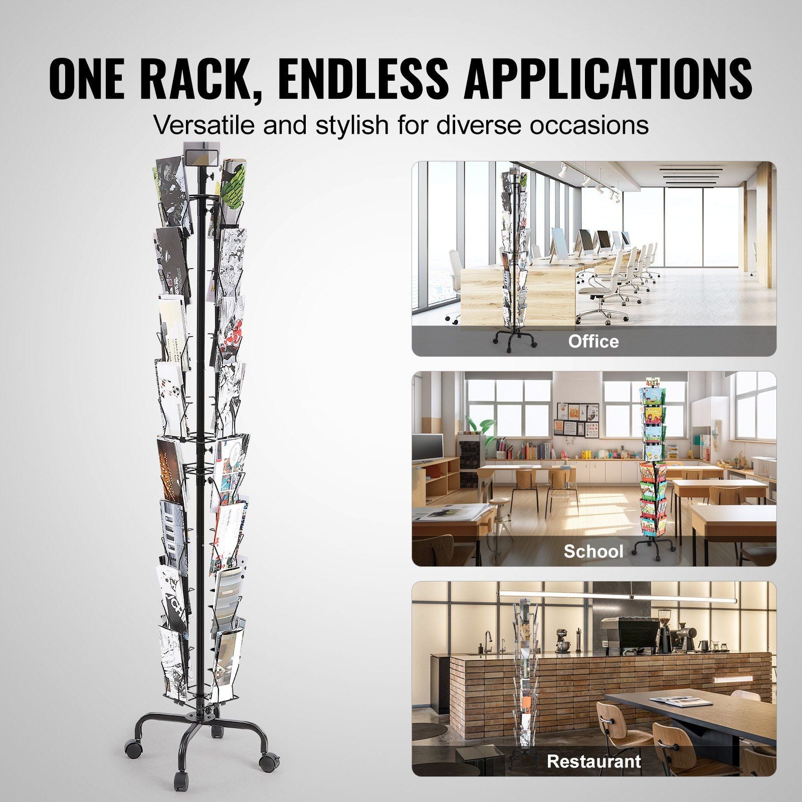 Vevor gratulationskort display rack, 32 fickor roterande vykort broschyr display stativ, 360 ° spinning kort display rack med skylthållare & 4 hjul (2 låsbara) för utställnings kontor mässan mässa