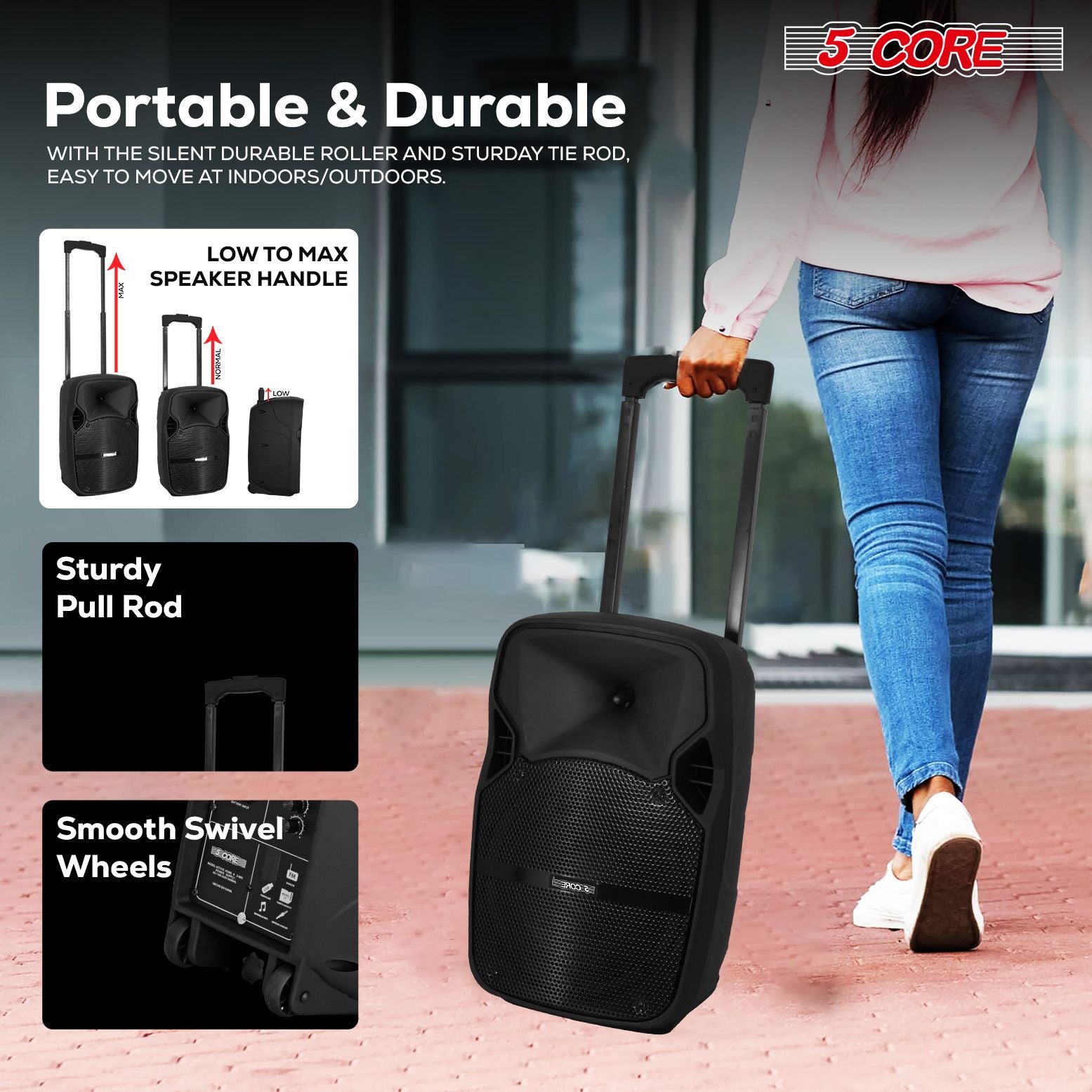 5 CORE 8 Inch TWS PAIR Bluetooth Party Speakers 250 W Portable Karaoke PA System Rechargeable Loud Speaker + Tripod Stand & 2x Wireless Mics LED Light : Active Home 8-2MIC