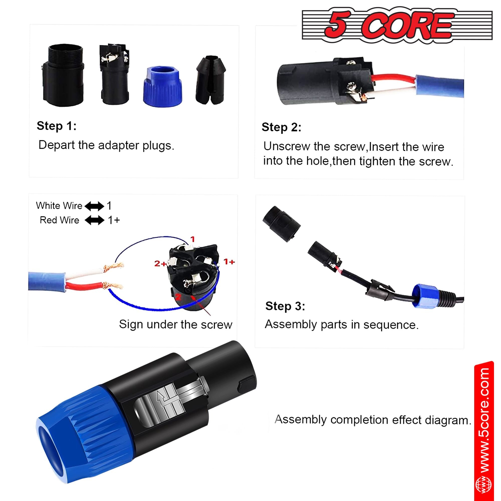 5 Core Speakon to 1/4 inch Adapter/Upgraded 1/4" Female to Male Connectors/ 4 Pole Locking Speakon Cable Mount Connector/Speak-On Connectors Speaker/Amplifier/Mixer