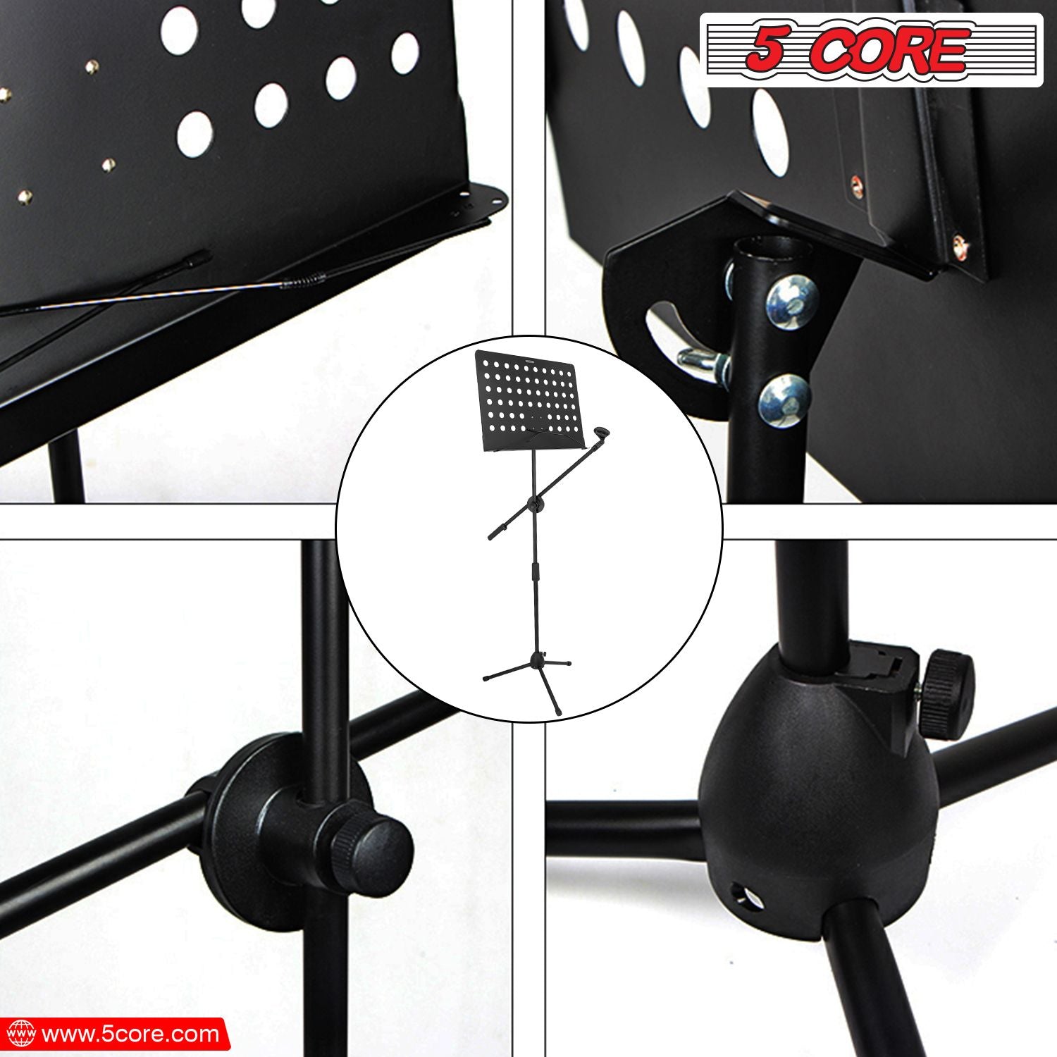 5 Core Music Stand 2-i-1 Professional Portable Sheet Music Stand med löstagbar mikrofonstativ, 21,6'- 63 'Justerbar musikbok för dubbla användningar