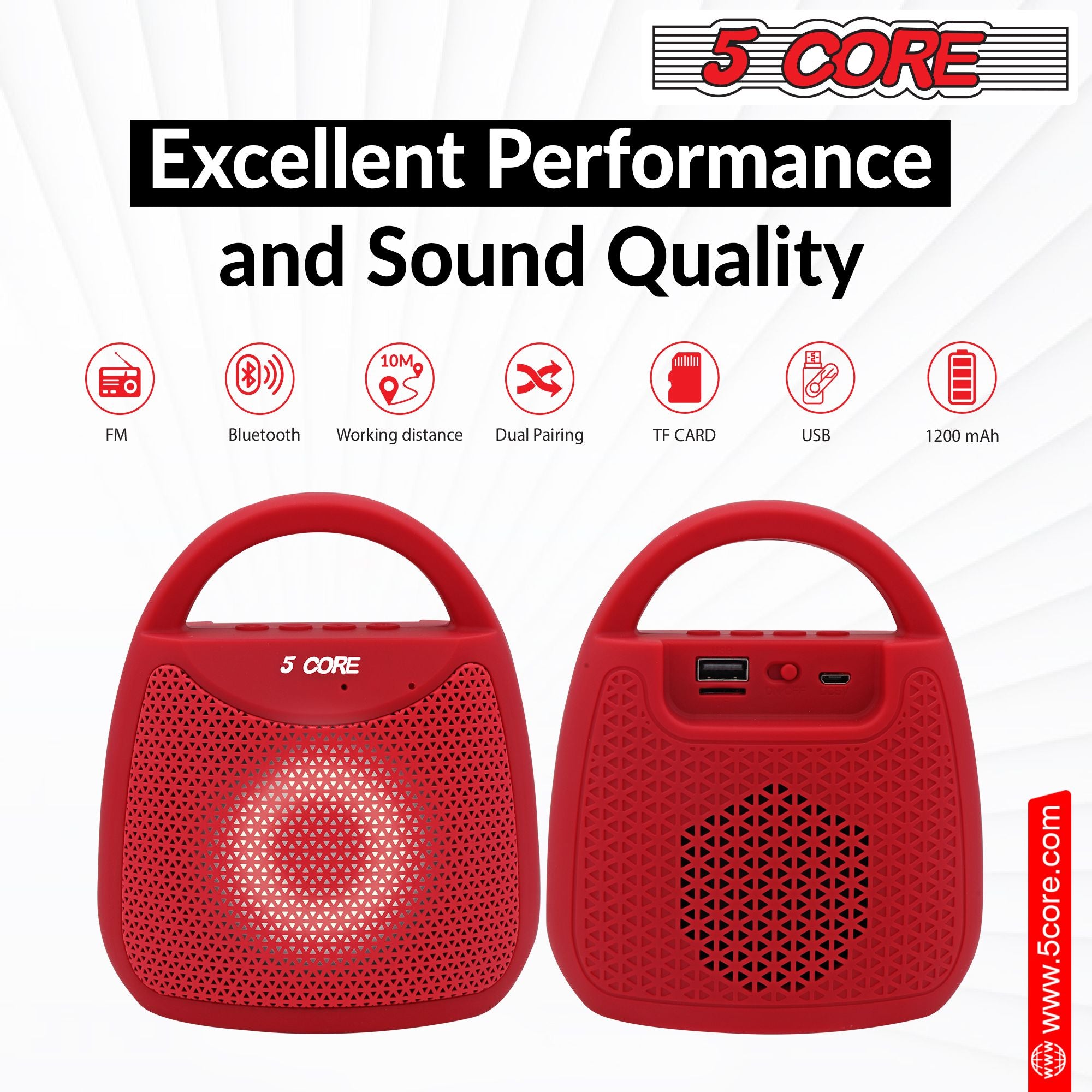 5 CORE Bluetooth Speaker Wireless Outdoor Speakers Portable Waterproof Loud Small Blue Tooth USB Bocinas for Patio Pool Party Beach Home Travel BLUETOOTH-13R