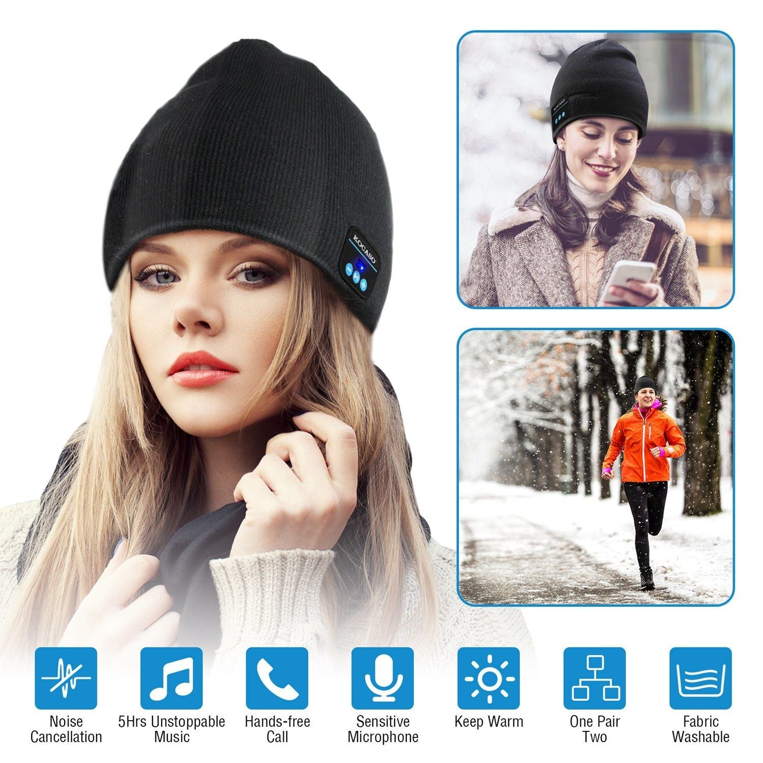 Topi headphone beanie nirkabel lembut nirkabel v4.2 pembatalan kebisingan tutup earphone stereo