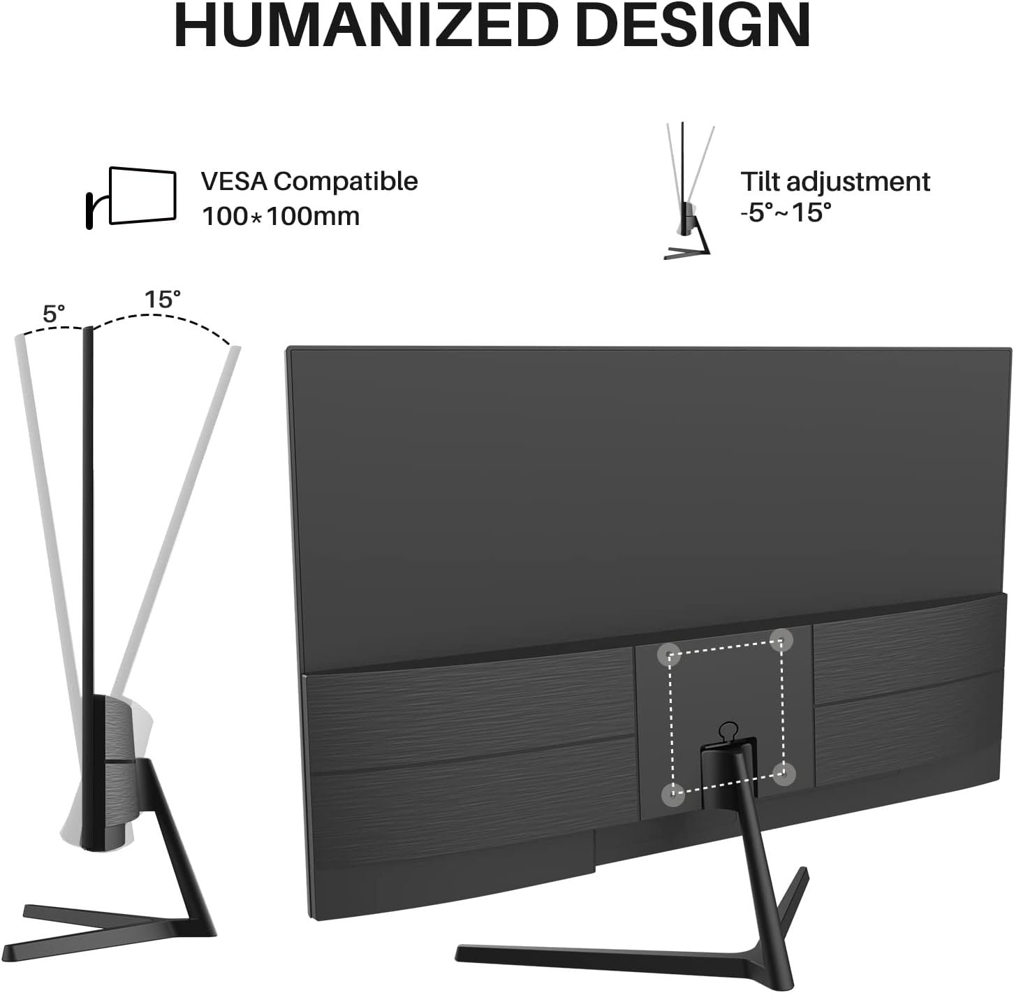 SANSUI MONITEURS ORDINATEUR 27 pouces 100Hz IPS USB TYPE-C FHD 1080P HDR10 Conférenciers intégrés HDMI DP GAME RTS / FPS TILT Réglable pour le travail et les jeux (ES-27X3 Câble Type-C et câble HDMI inclus)