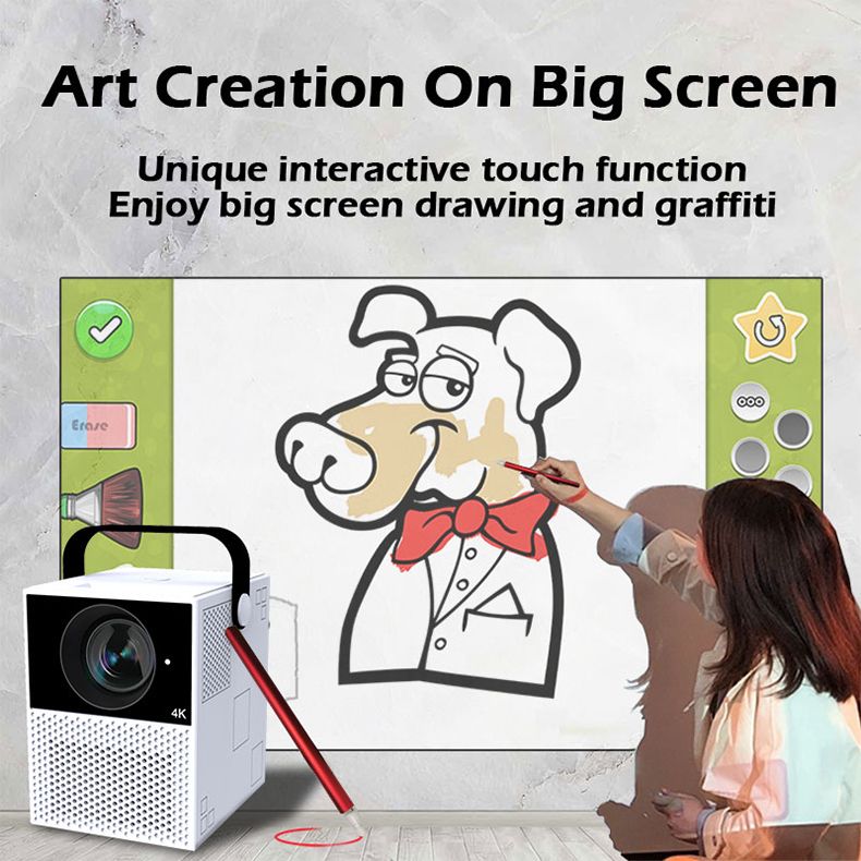 FMUSER Y2 PORTABLE Interactive 4K 1080P Projector;  Smart WiFi Mini Android TV Home Led Video Game Movie Outdoor Camping Proyector Beamer Support HDMI;  AV -ingång