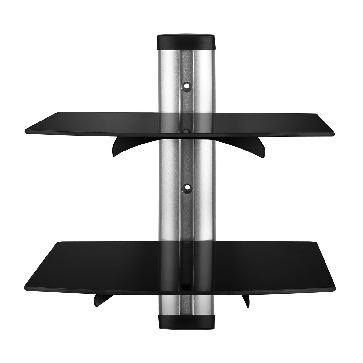 2 Tier Dual Glass Shelf Wall Mount para sa mga DVD Player/ Cable Boxes/ TV Accessories