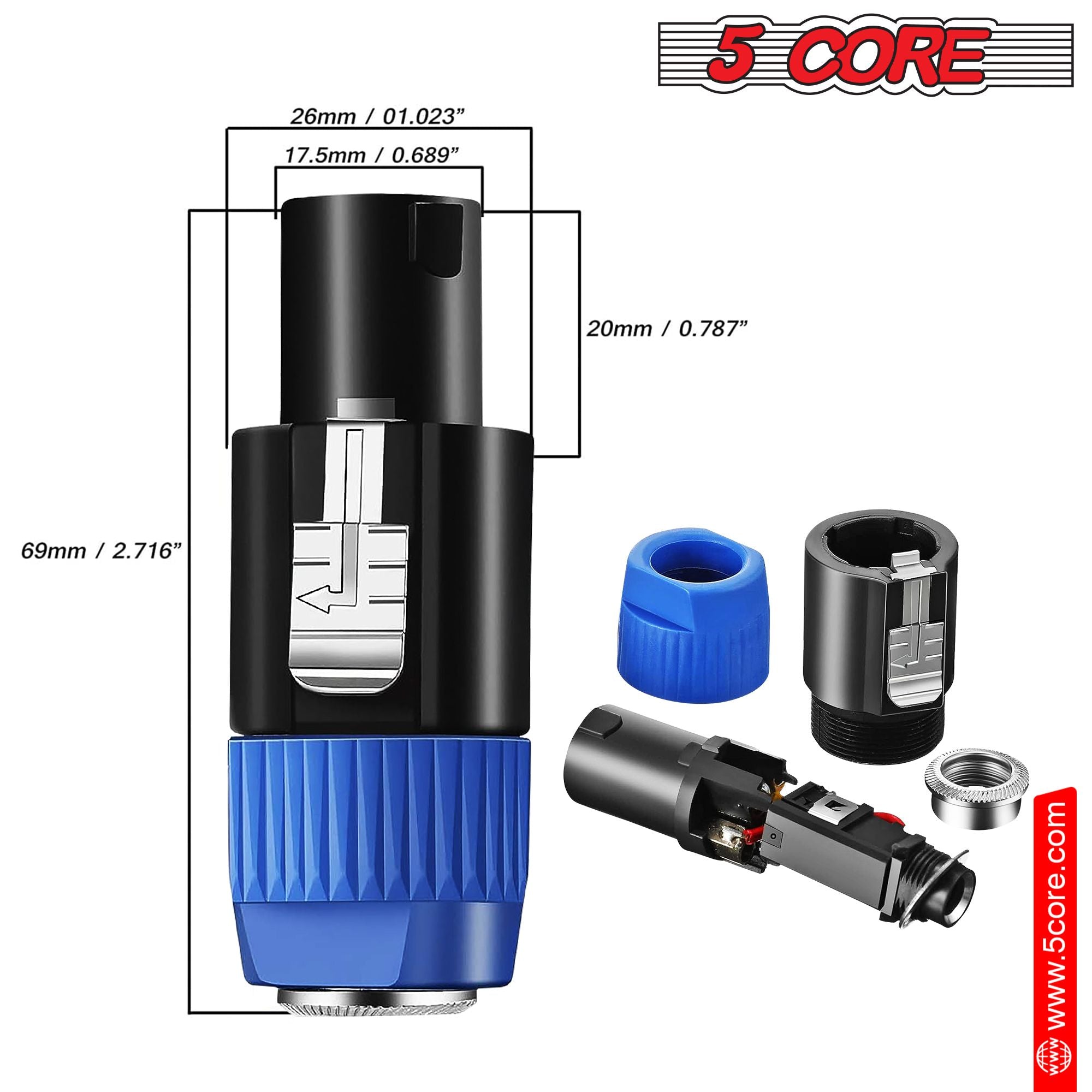 5 Core Speakon to 1/4 inch Adapter/Upgraded 1/4" Female to Male Connectors/ 4 Pole Locking Speakon Cable Mount Connector/Speak-On Connectors Speaker/Amplifier/Mixer