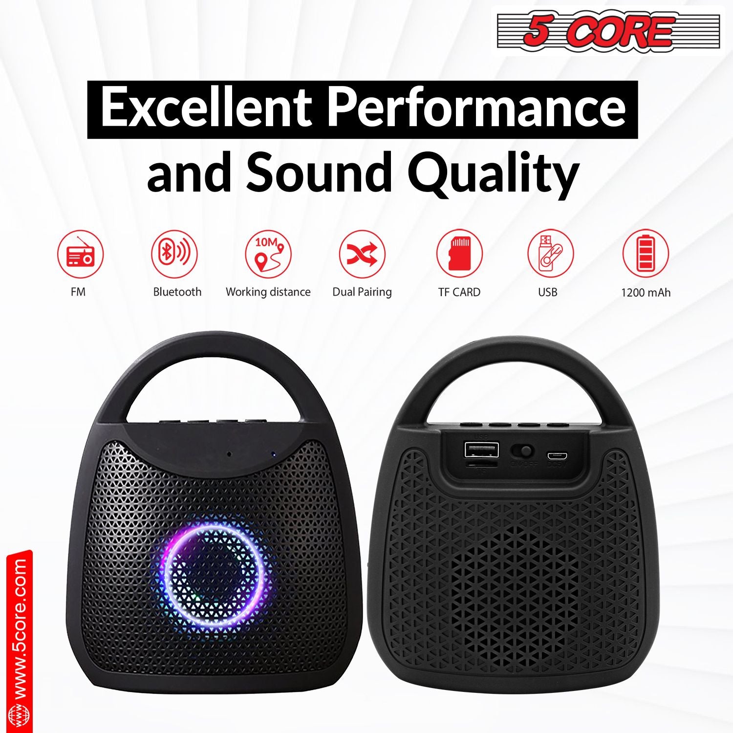 5 CORE Bluetooth Speaker Wireless Outdoor Speakers Portable Waterproof Loud Small Blue Tooth USB Bocinas for Patio Pool Party Beach Home Travel BLUETOOTH-13B