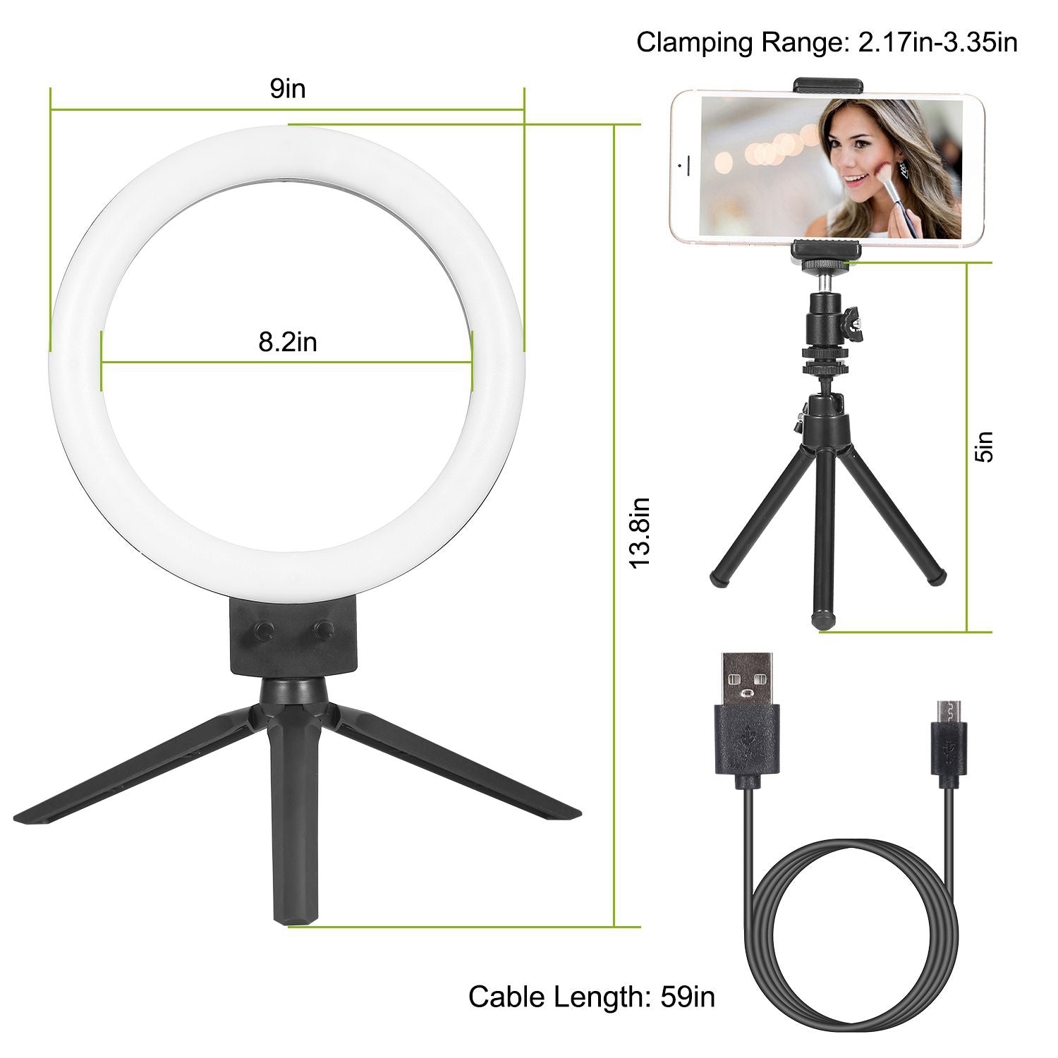 9 "Lampu cincin LED yang dapat dimmable dengan Telepon Tripod Selfie Camera Studio Foto Video Lampu Makeup