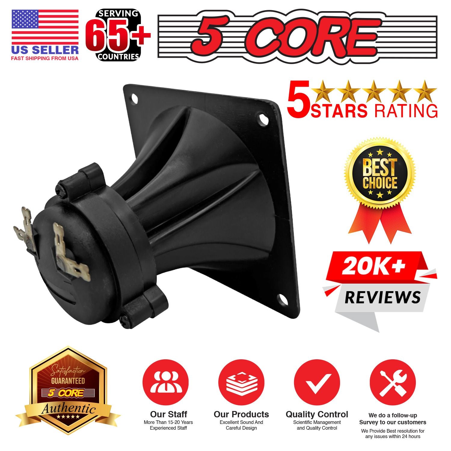 5 Core Tweeter 3.25" x 3.25" • 40W Max Component Square Driver • Piezo Horn Element Super Replacement DJ Tweeters • for Smooth Extended Frequency Response- TW 303 SQ