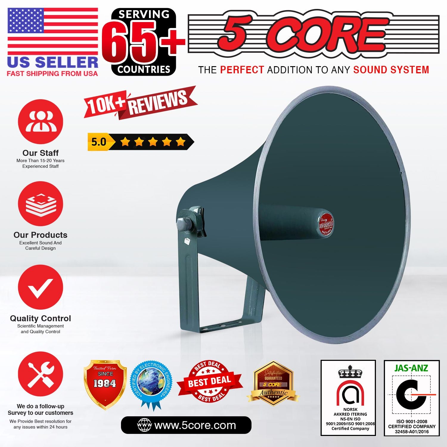 5 Core Outdoor PA Paging Horn Loud Speaker 16 Inch PA Speaker Weatherproof Sa Pag -mount Bracket - RH 16