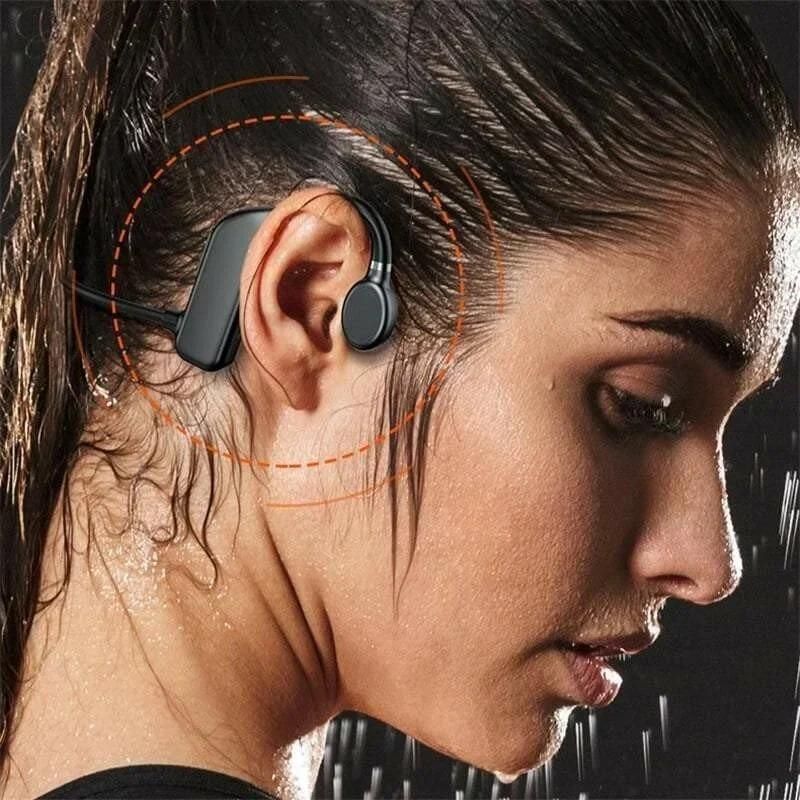 Beinledning Hodetelefoner Vanntett åpent øre Trådløse ørepropper Bluetooth Langt spilletid Sportshodesett med MIC Sweatproof Premium Sound Air Conduction Eartphones for Running Sports Swimming