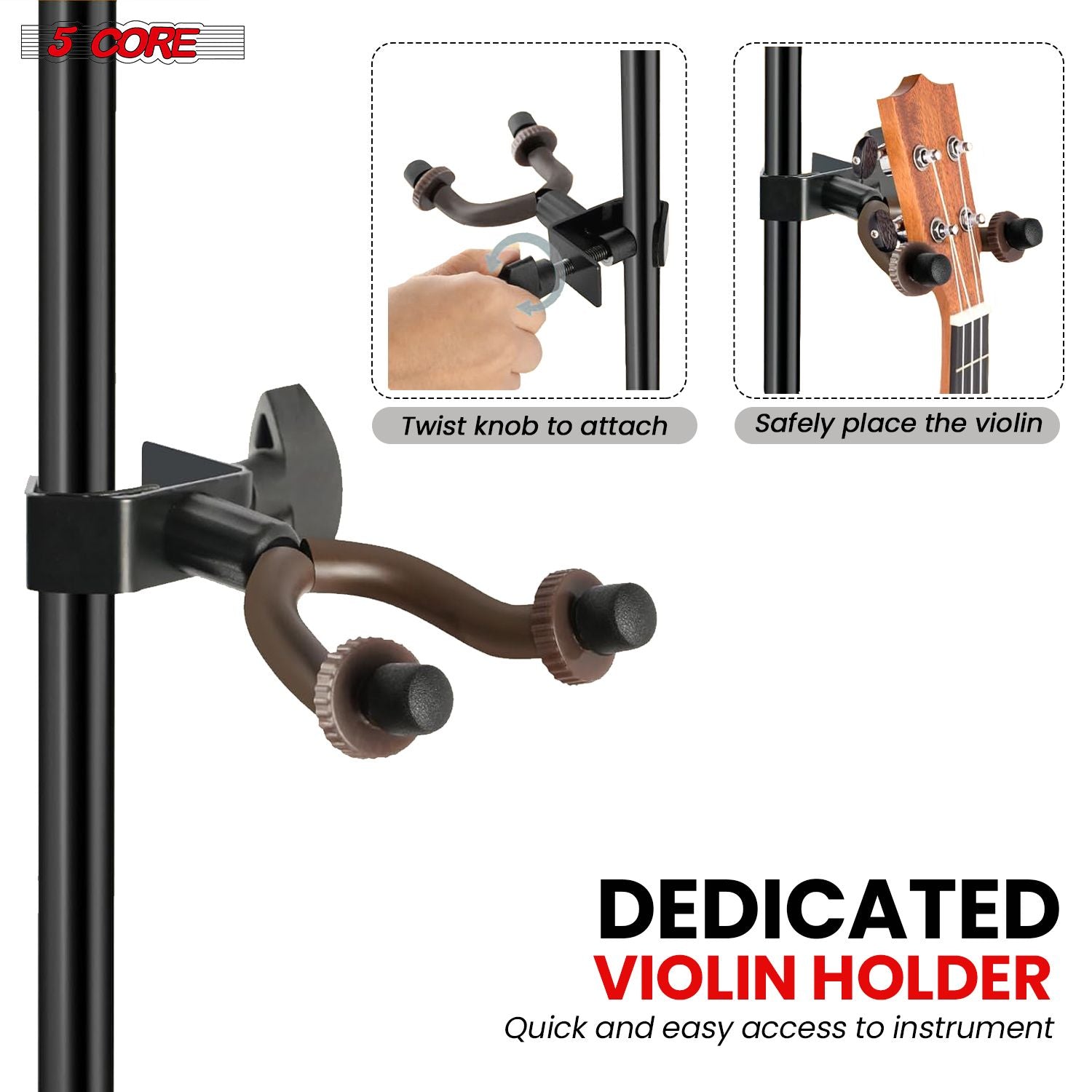 5 Core Music Stand For Sheet Music Height Adjustable Portable Folding Atril Para Partituras w Light Clip for Guitar Players Violinists Cellists Pianists - MUS FLD HD ACC BLK