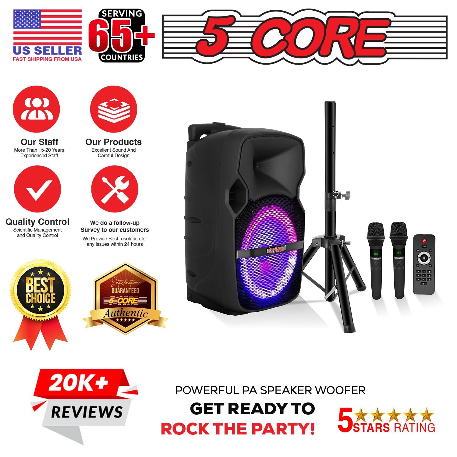 5 Core 10 inch PA Portable Bluetooth Party Speaker Karaoke Boombox + 2 Wireless Mics : ACTIVE HOME 10 2-MIC