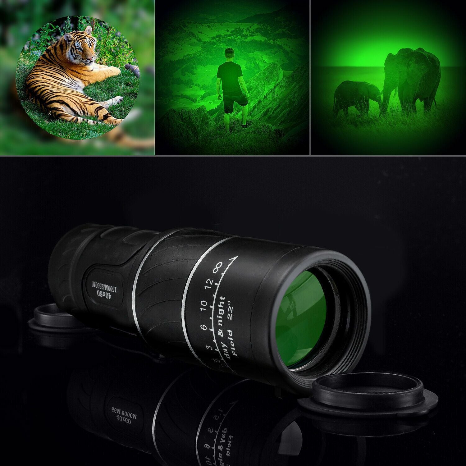 Fís Oíche 40x60 Lá HD HD Optúil Monocular Camping Camping Teileascóp Teileascóp Life Uiscedhíonach, Monocular Frith-Cheo oiriúnach le haghaidh Breathnú ar Ainmhithe Dúlra