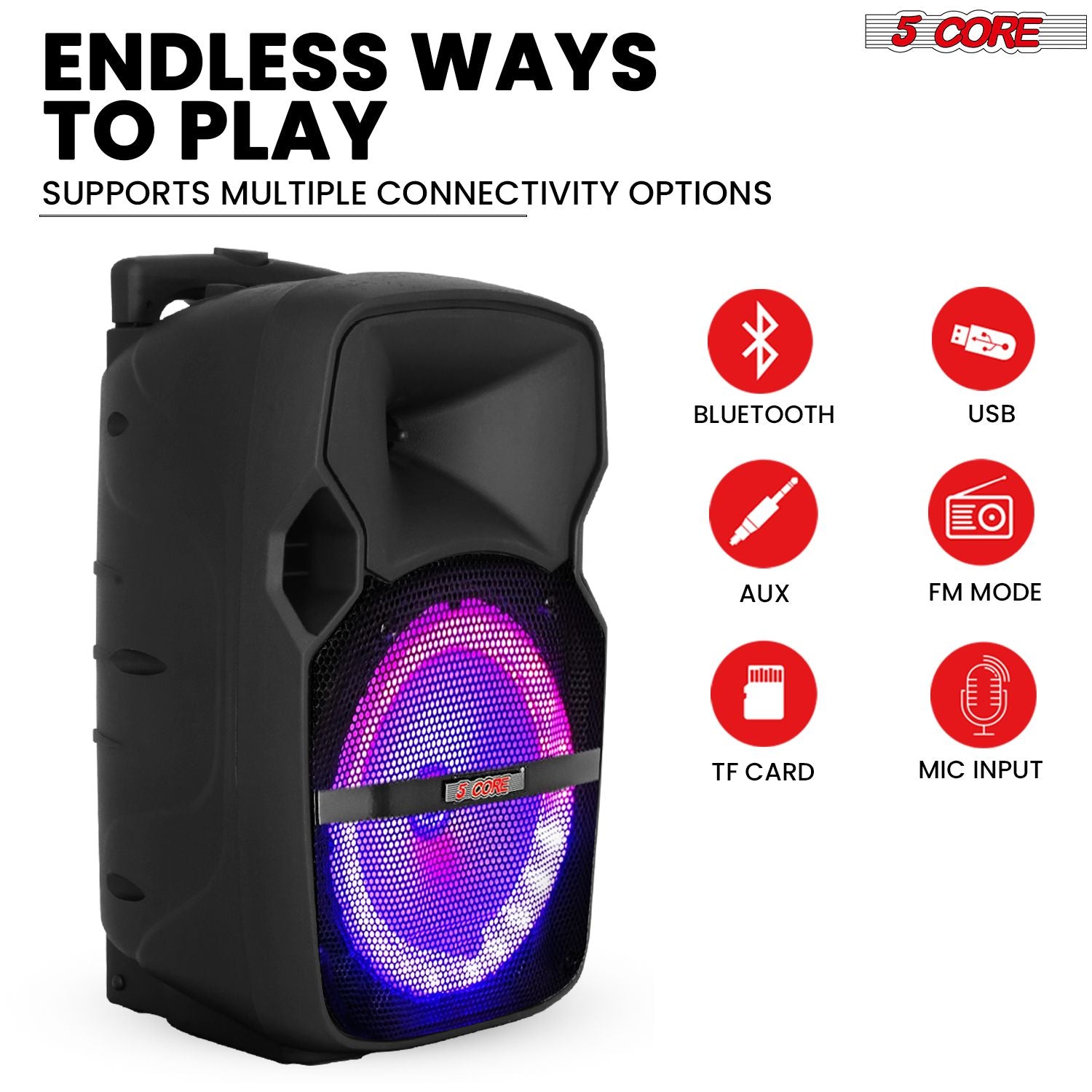 5 Core 10 inch PA Portable Bluetooth Party Speaker Karaoke Boombox + 2 Wireless Mics : ACTIVE HOME 10 2-MIC