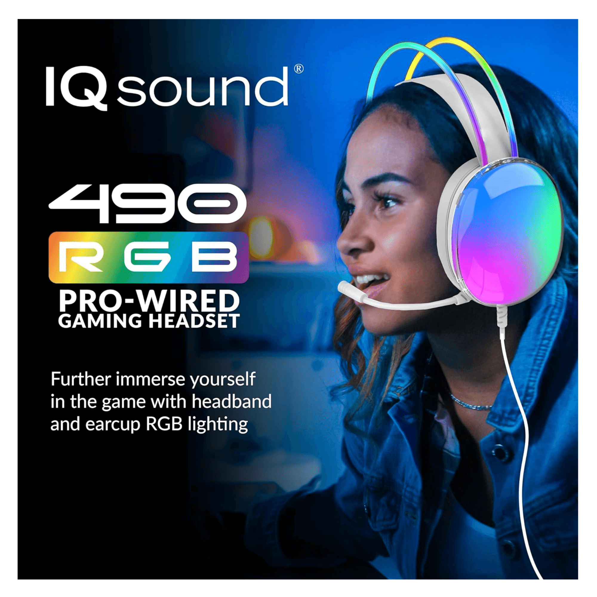 IQ Sound Pro-wired gaming headset na may mga ilaw at tunog ng paligid