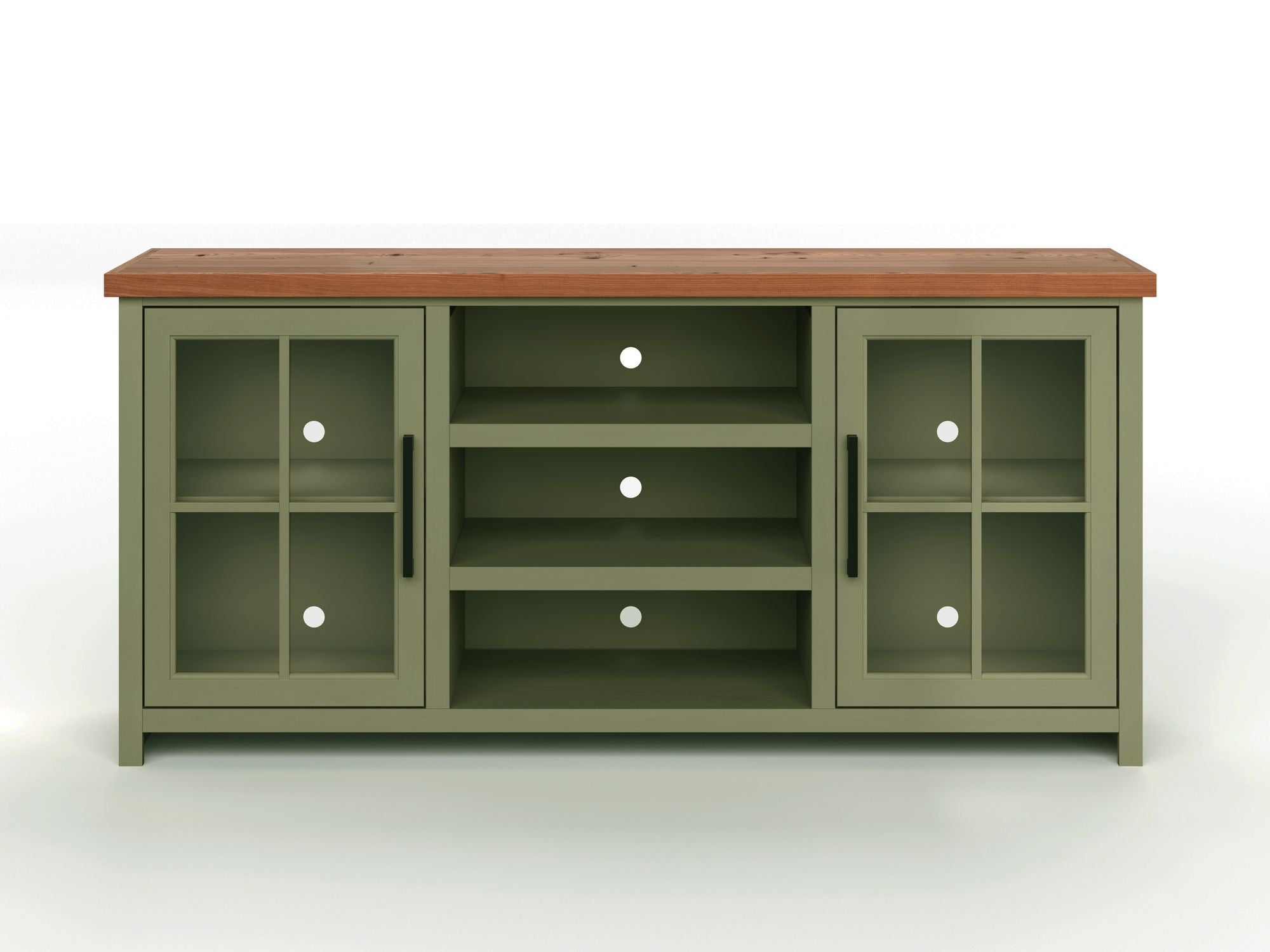 Bridgevine Home Vineyard 67 Inch TV Stand Console for TV -er opp til 80 tommer, ingen montering påkrevd, Sage Green og Fruitwood Finish