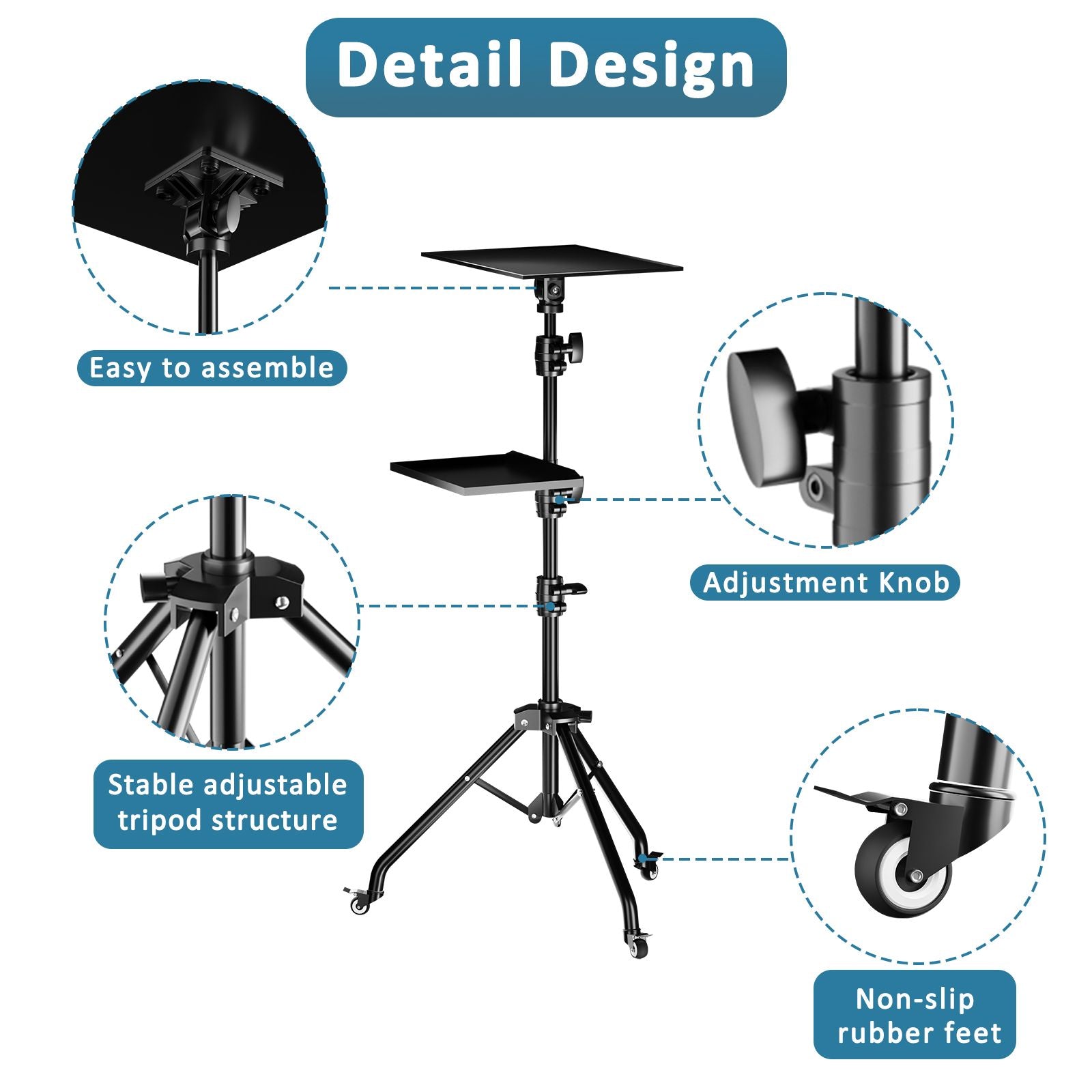 145 cm Projecteur Tripod Stand ordinateur portable Trépied Hauteur réglable de 23 à 63 "Bureau debout Stand de bureau d'ordinateur extérieur pour studio