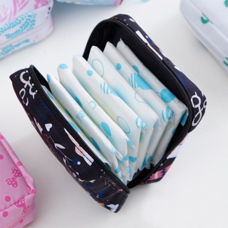 Túi chanh đen không thấm nước Cô gái phụ nữ tampon vệ sinh túi tổ chức túi du lịch di động túi trang điểm dễ thương trường hợp